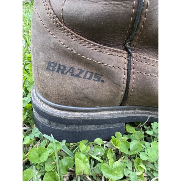 Men's Brazos Brown Leather Round Toe Safety Toe Work Boots Size 9 B9703 - Picture 3 of 16